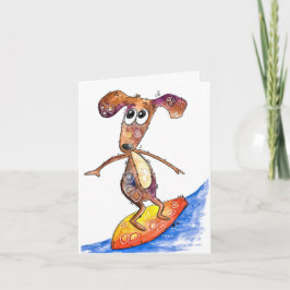 Cute Whimsical Dog op Surfboard Kaart