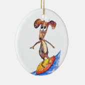 Cute Whimsical Dog op Surfboard Keramisch Ornament (Rechts)