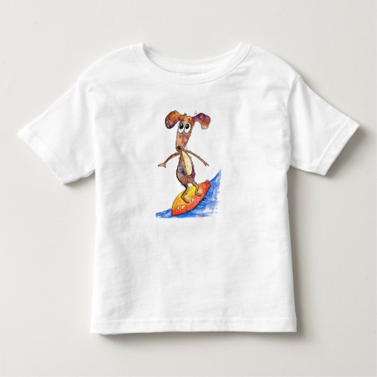 Cute Whimsical Dog op Surfboard Kinder Shirts (Voorkant)