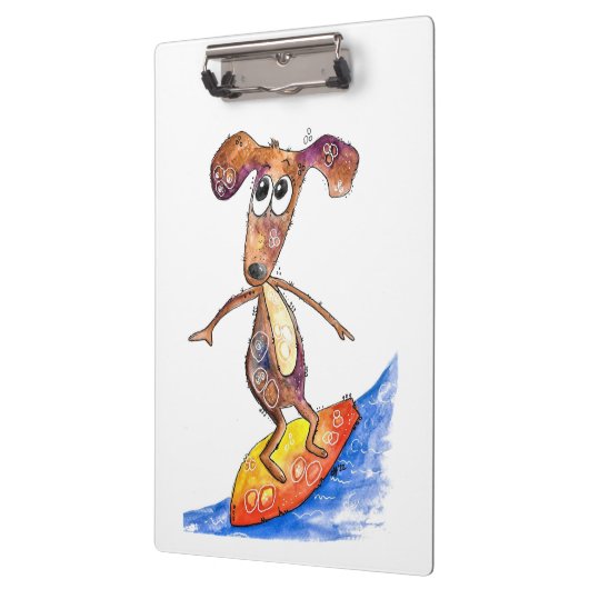 Cute Whimsical Dog op Surfboard Klembord (Links)