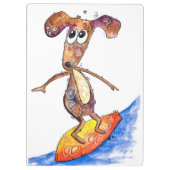 Cute Whimsical Dog op Surfboard Klembord (Achterkant)