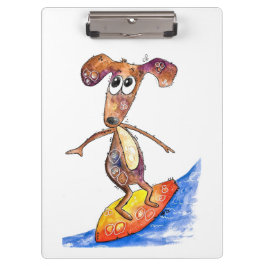 Cute Whimsical Dog op Surfboard Klembord