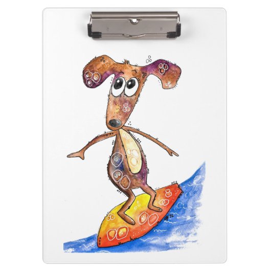 Cute Whimsical Dog op Surfboard Klembord (Voorkant)