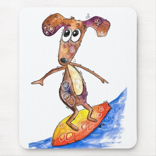 Cute Whimsical Dog op Surfboard Muismat (Voorkant)