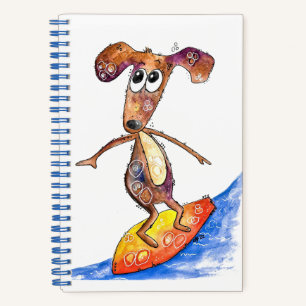 Cute Whimsical Dog op Surfboard Notitieboek