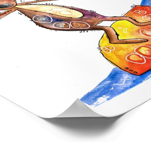 Cute Whimsical Dog op Surfboard Poster (Hoek)