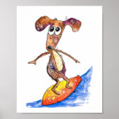 Cute Whimsical Dog op Surfboard Poster (Voorkant)