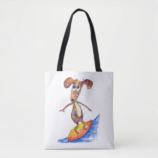Cute Whimsical Dog op Surfboard Tote Bag (Voorkant)