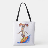 Cute Whimsical Dog op Surfboard Tote Bag (Achterkant)