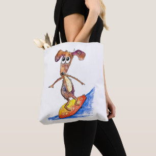 Cute Whimsical Dog op Surfboard Tote Bag