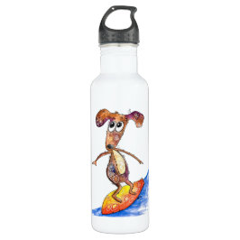 Cute Whimsical Dog op Surfboard Waterfles
