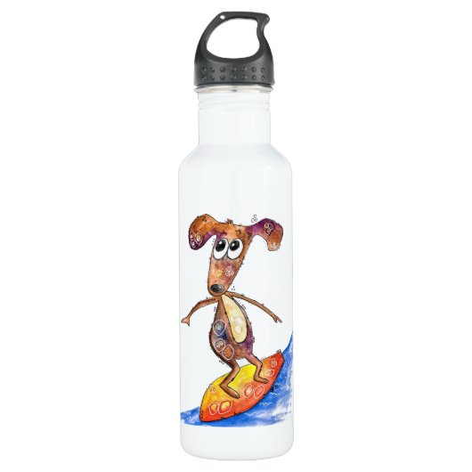 Cute Whimsical Dog op Surfboard Waterfles (Voorkant)