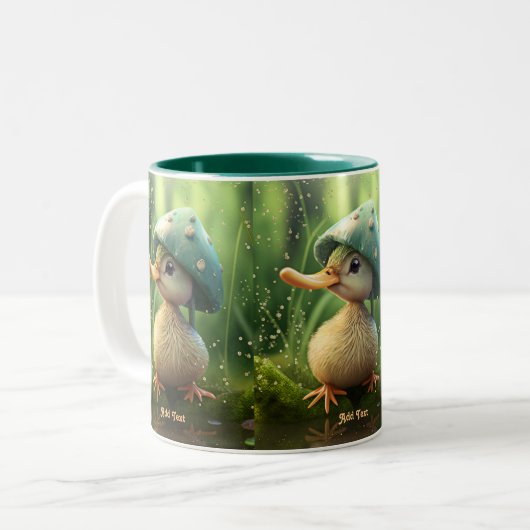 Cute Whimsical Duck Mushroom Pet Personalized Tweekleurige Koffiemok (Voorkant links)