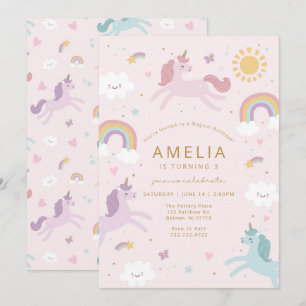 Cute Whimsical Eenhoorn Verjaardagsuitnodiging Kaart