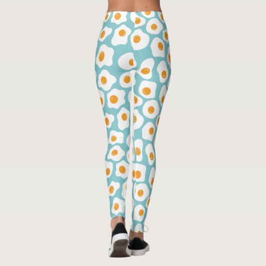 Cute Whimsical Eiolk Pattern in Blauwgroen Blue Leggings (Achterkant)