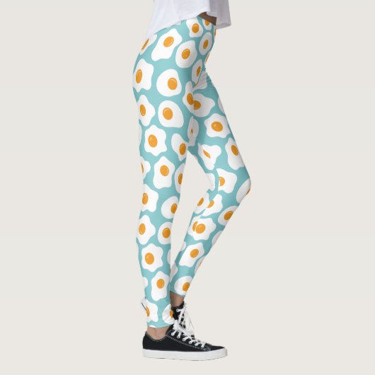 Cute Whimsical Eiolk Pattern in Blauwgroen Blue Leggings (Rechts)