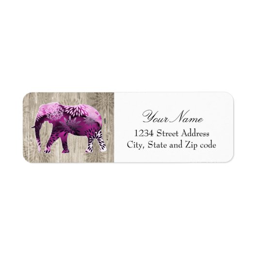 Cute Whimsical Elephant on Wood Design Etiket (Voorkant)