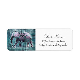 Cute Whimsical Elephant on Wood Design Etiket