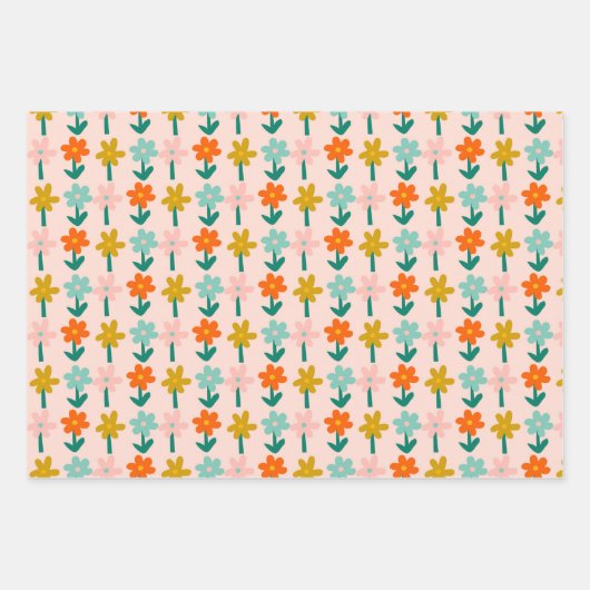 Cute Whimsical Elephants Flowers Blush Mint Spring Inpakpapier Vel (Voorkant)