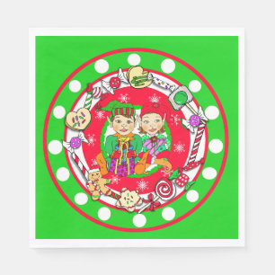 Cute Whimsical Elves Kerstmis Servet