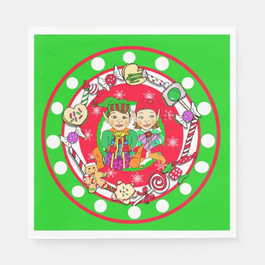 Cute Whimsical Elves Kerstmis Servet (Voorkant)