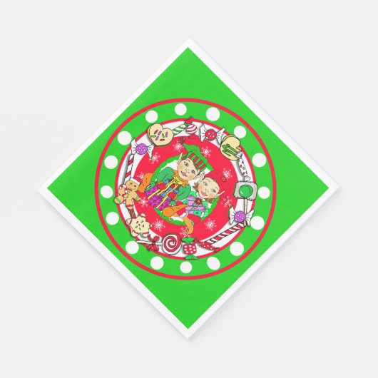 Cute Whimsical Elves Kerstmis Servet (Hoek)