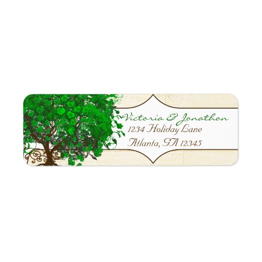 Cute Whimsical Emerald Green Heart Leafed Tree Etiket (Voorkant)
