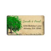 Cute Whimsical Emerald Green Heart Leafed Tree Etiket (Voorkant)