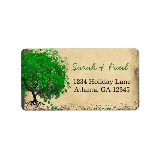 Cute Whimsical Emerald Green Heart Leafed Tree Etiket (Voorkant)