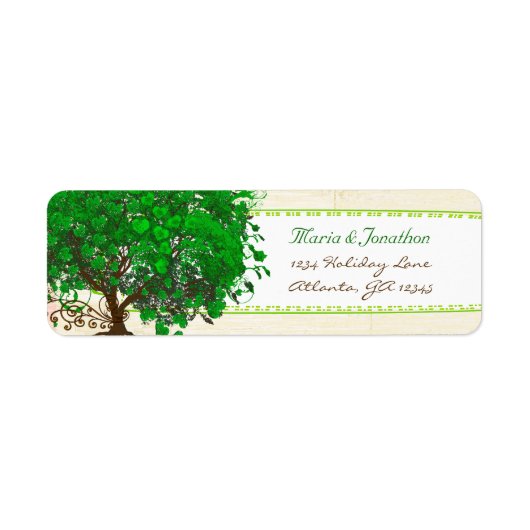 Cute Whimsical Emerald Green Heart Leafed Tree Etiket (Voorkant)