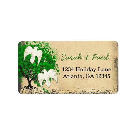 Cute Whimsical Emerald Green Heart Leafed Tree Etiket (Voorkant)