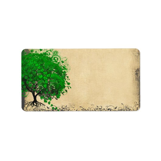 Cute Whimsical Emerald Green Heart Leafed Tree Etiket (Voorkant)