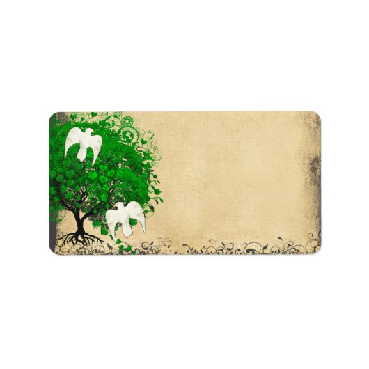Cute Whimsical Emerald Green Heart Leafed Tree Etiket (Voorkant)