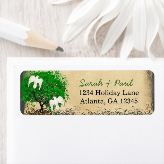 Cute Whimsical Emerald Green Heart Leafed Tree Etiket (Insitu)