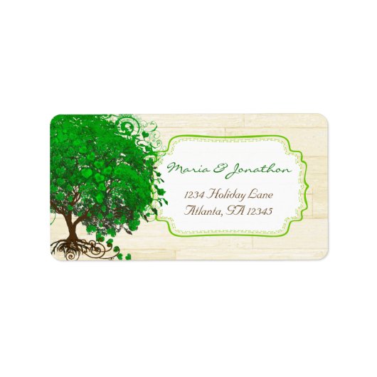 Cute Whimsical Emerald Green Heart Leafed Tree Etiket (Voorkant)