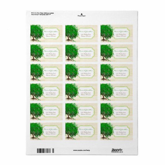 Cute Whimsical Emerald Green Heart Leafed Tree Etiket (Full Sheet)