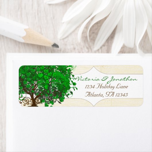 Cute Whimsical Emerald Green Heart Leafed Tree Etiket (Insitu)