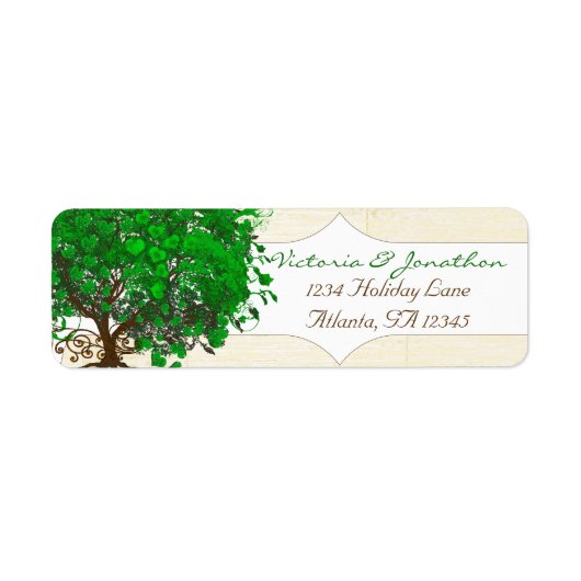 Cute Whimsical Emerald Green Heart Leafed Tree Etiket (Voorkant)