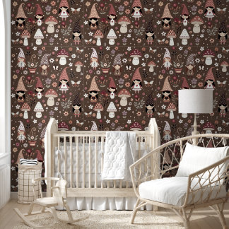 Cute Whimsical Fair Gnomes and Mushrooms  Behang