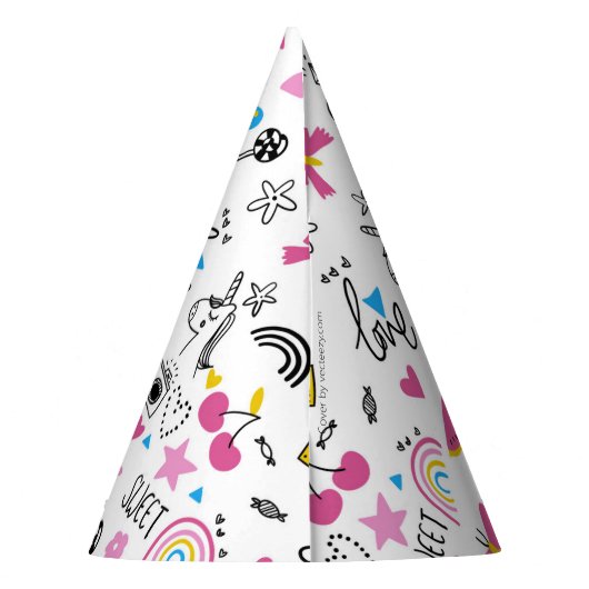 Cute Whimsical First Name Unicorn Rainbow Pattern Feesthoedjes (Achterkant)