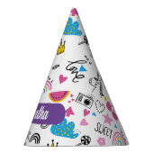 Cute Whimsical First Name Unicorn Rainbow Pattern Feesthoedjes (Rechts)