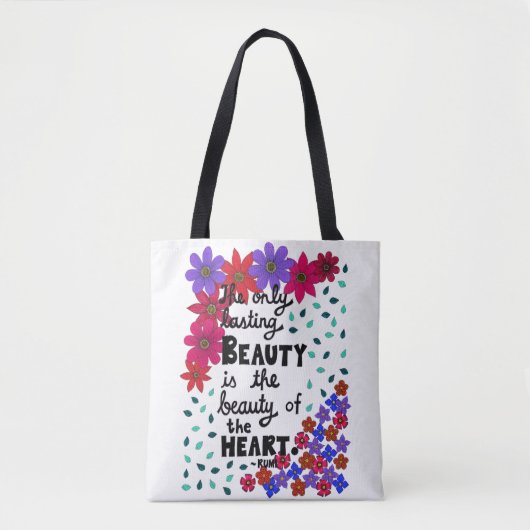 Cute Whimsical Floral Inspirerend Beauty Quote Tote Bag (Voorkant)