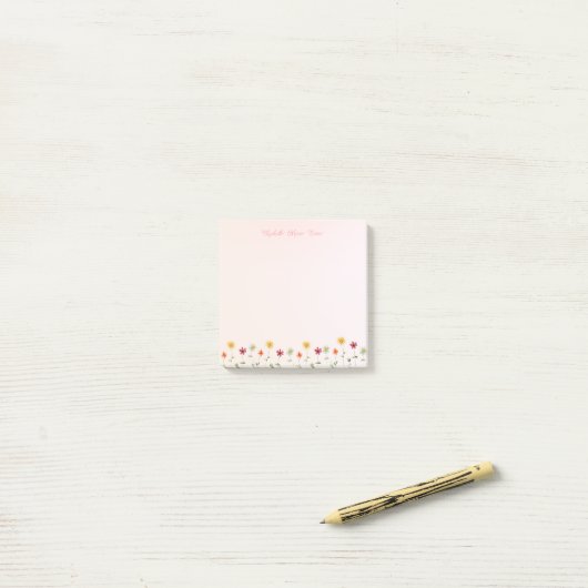 Cute Whimsical Flowers Pattern Pink Yellow Girly Post-it® Notes (Op bureau)