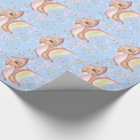 *~* Cute Whimsical Flying Dragon Dinosaurs Pattern Cadeaupapier (Hoek)