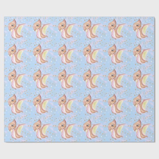 *~* Cute Whimsical Flying Dragon Dinosaurs Pattern Cadeaupapier (Vlak)