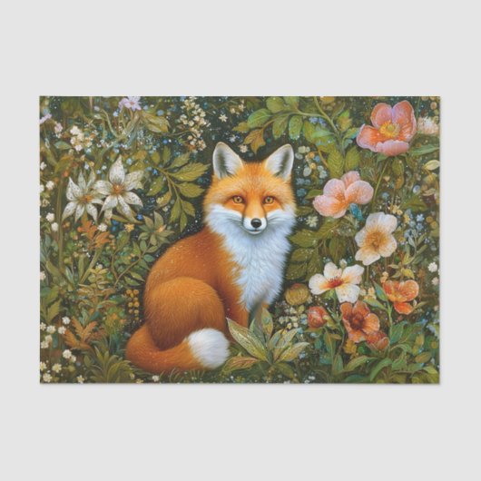 Cute Whimsical Forest Fox, Flowers ET9L Decoupage  Tissuepapier (Voorkant)