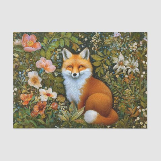 Cute Whimsical Forest Fox, Flowers ET9R Decoupage  Tissuepapier (Voorkant)