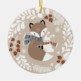 Cute Whimsical Fox en Rabbit Keramisch Ornament