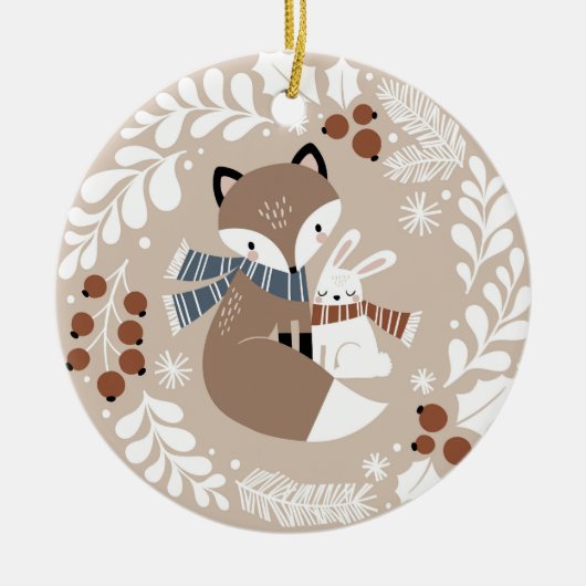 Cute Whimsical Fox en Rabbit Keramisch Ornament (Voorkant)