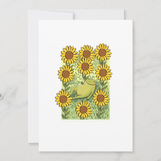 Cute Whimsical Frog And Sunflowers Illustration Kaart (Voorkant)